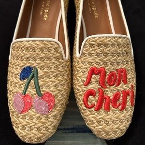 Kate Spade Lounge Mon Cheri Cherries Raffia Loafers Size 7